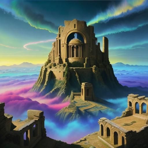 Surreal Alien Landscape with Ancient Ruins