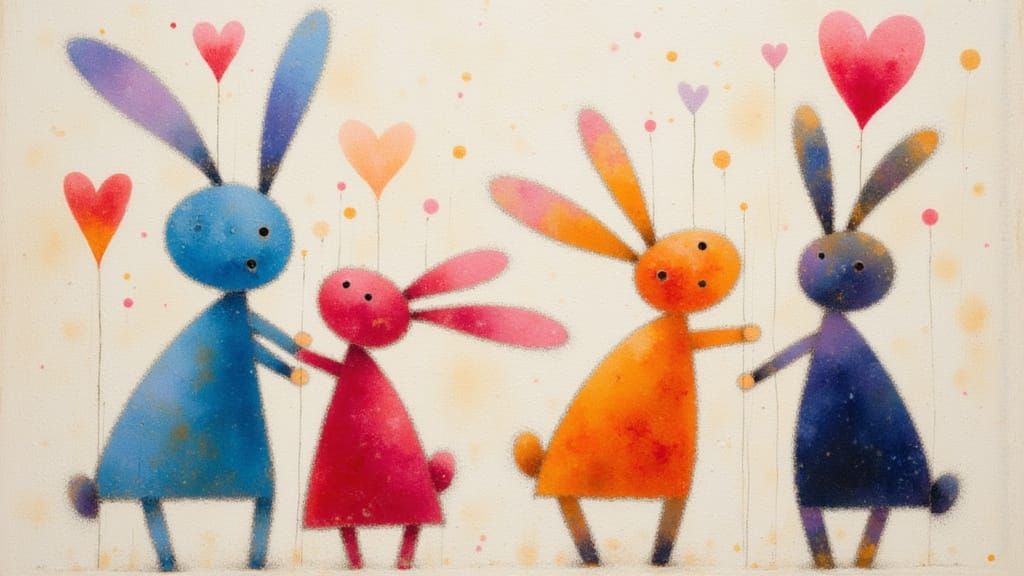 Adorable Abstract Rabbits in Expressionist Alcohol Ink Style