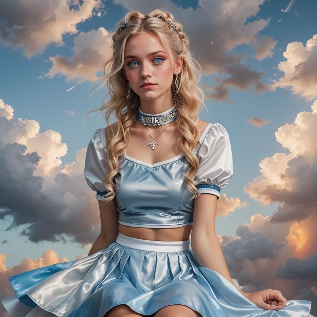 Ethereal Blonde Cheerleader on Rainbow Clouds
