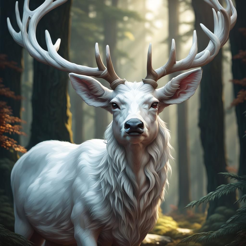 White Deer Portrait in Hyperdetailed Style