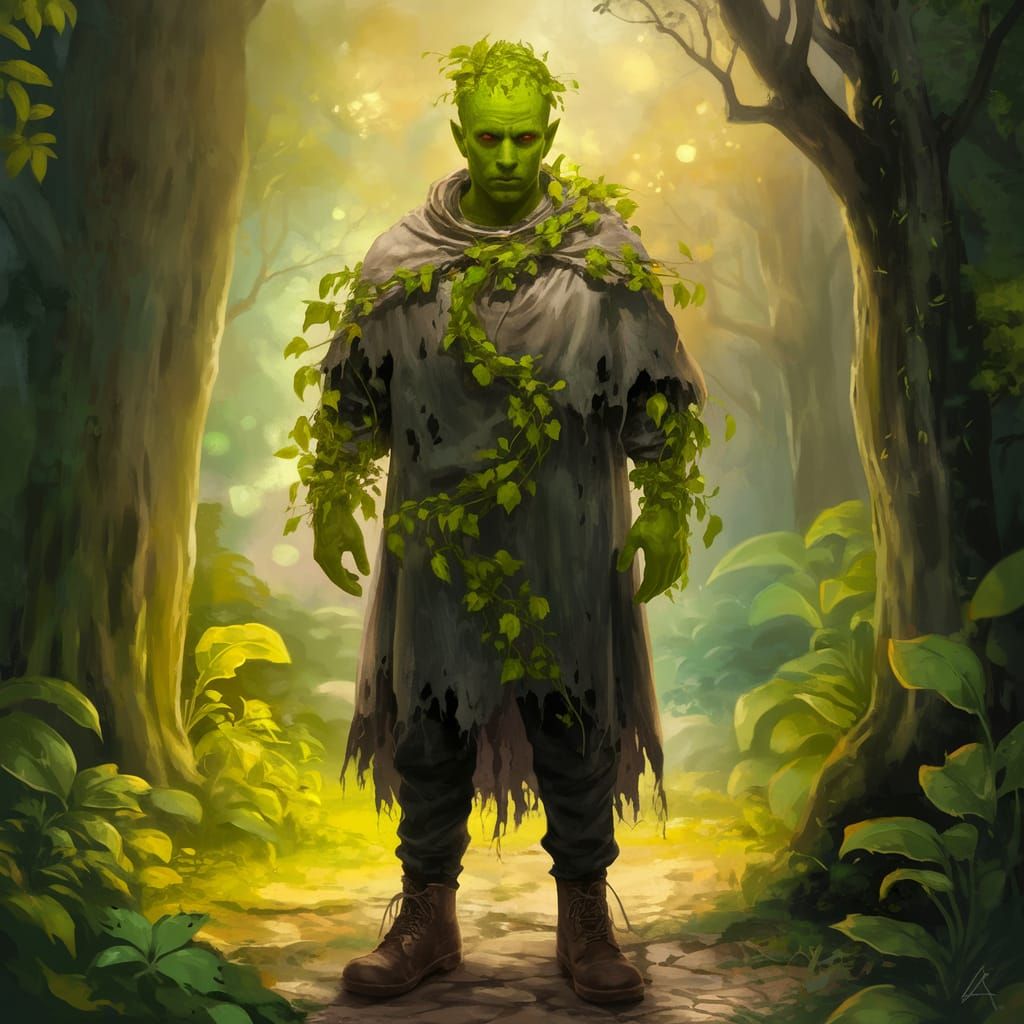 Enchanted Forest Green Man in Whimsical Illustration Style