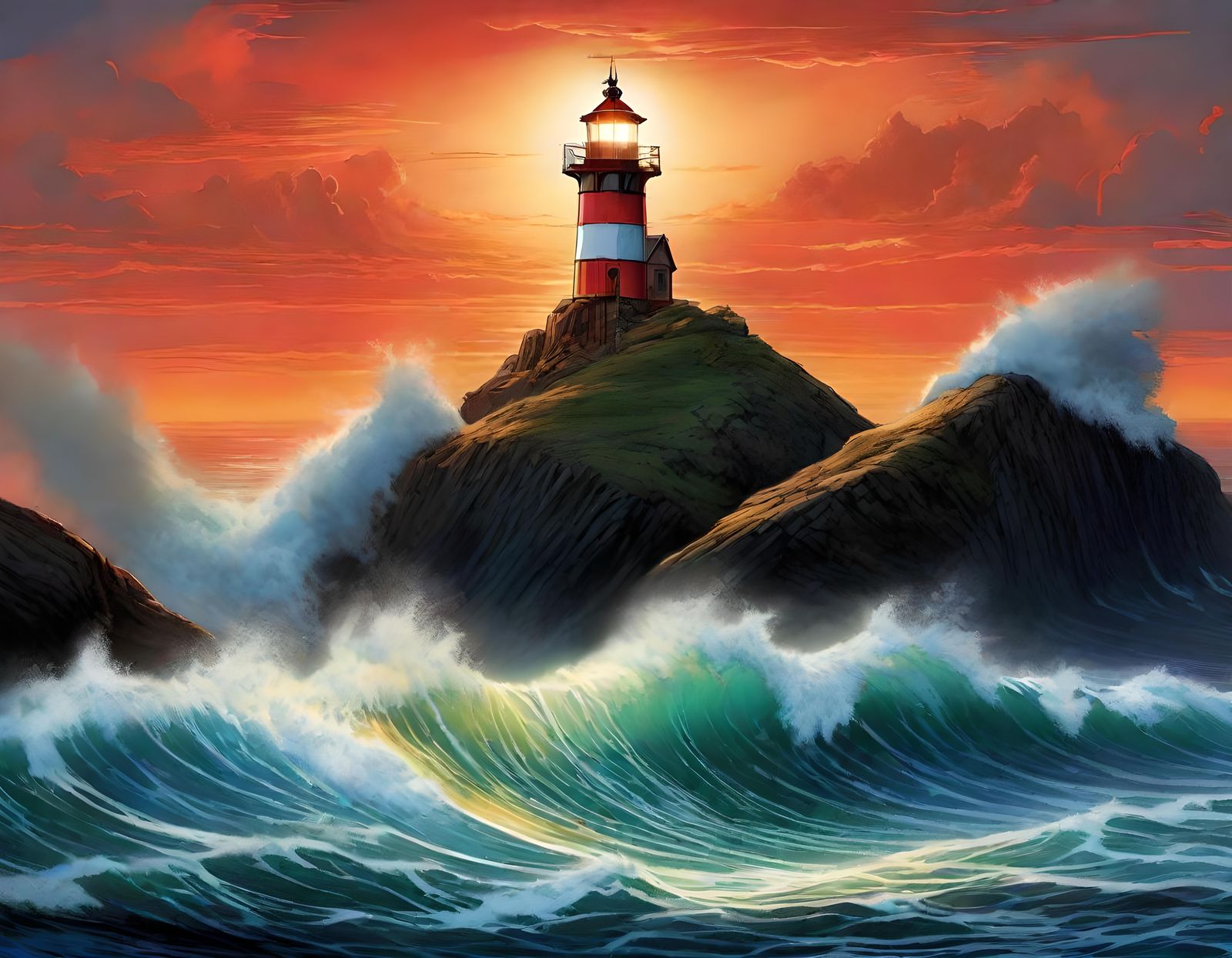 Dramatic Lighthouse on Cliff in Photorealistic Style