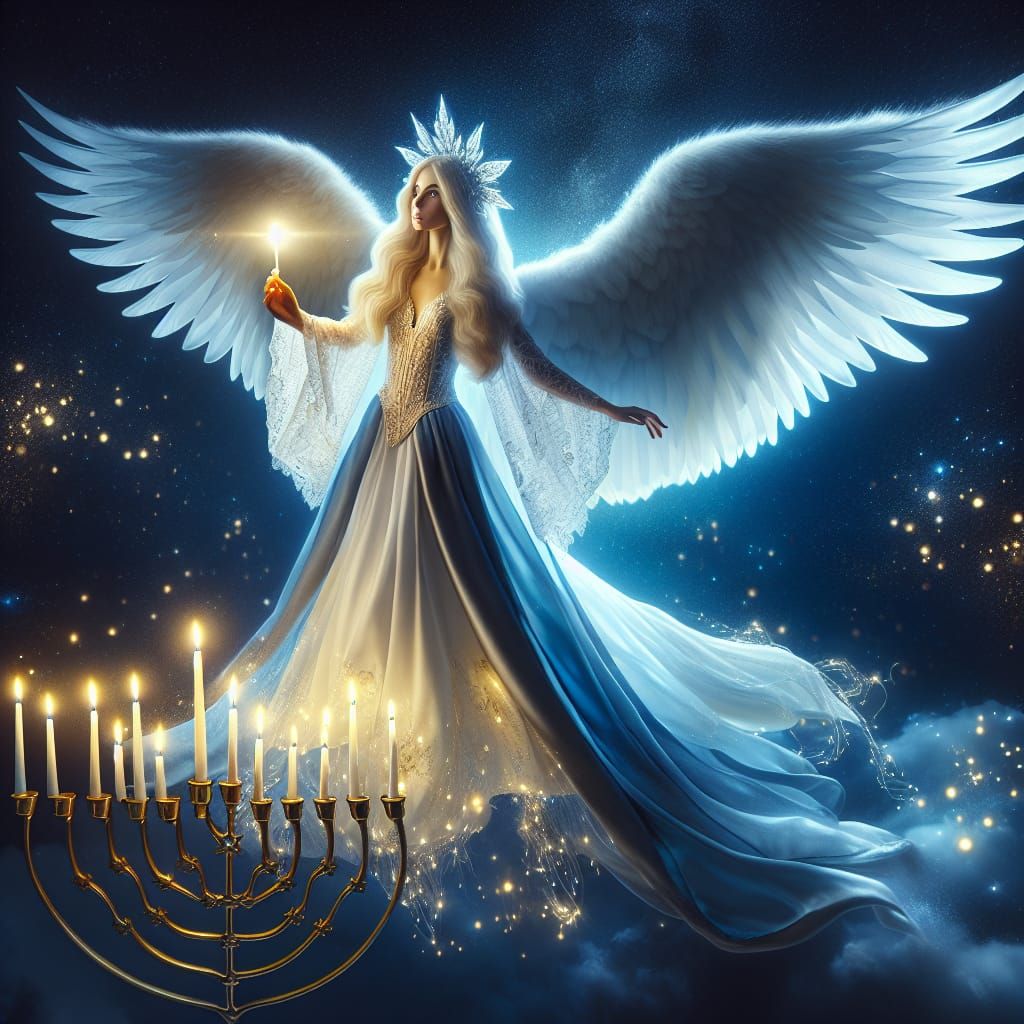Radiant Hanukkah Angel Illuminating the Night