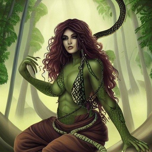 Snake Woman Rogue Monk in Forest Fantasy