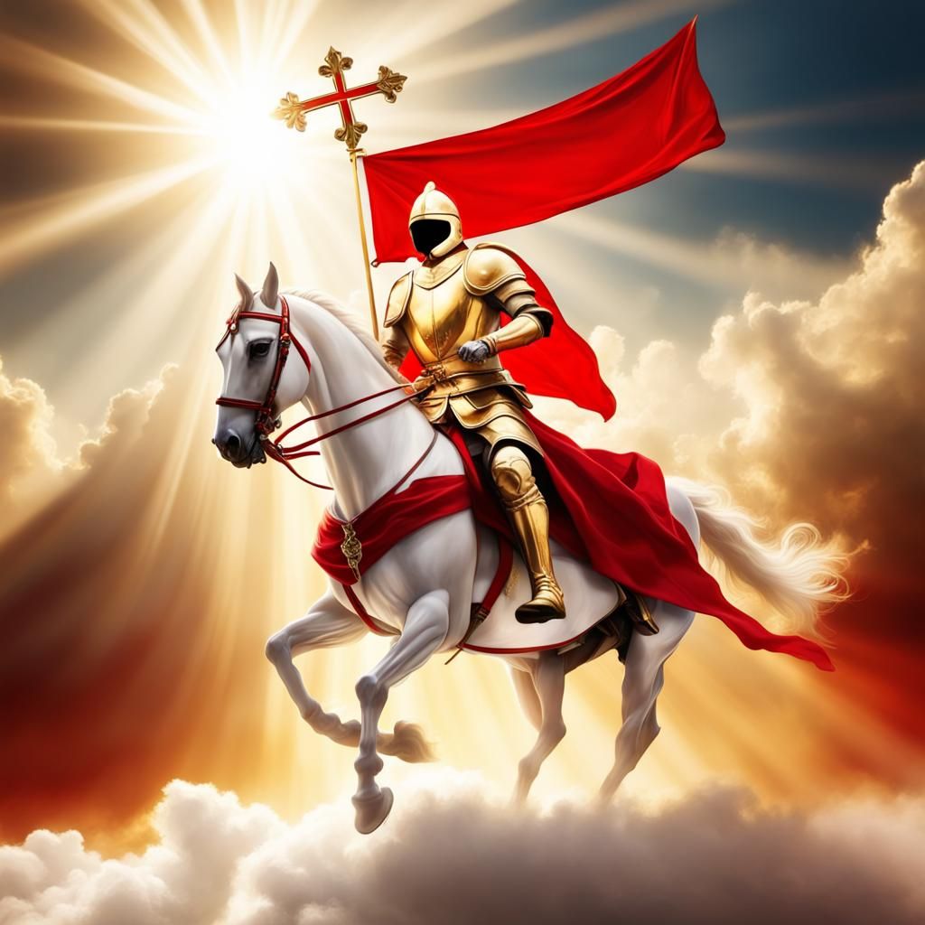 Golden Knight on White Charger in Radiant Light