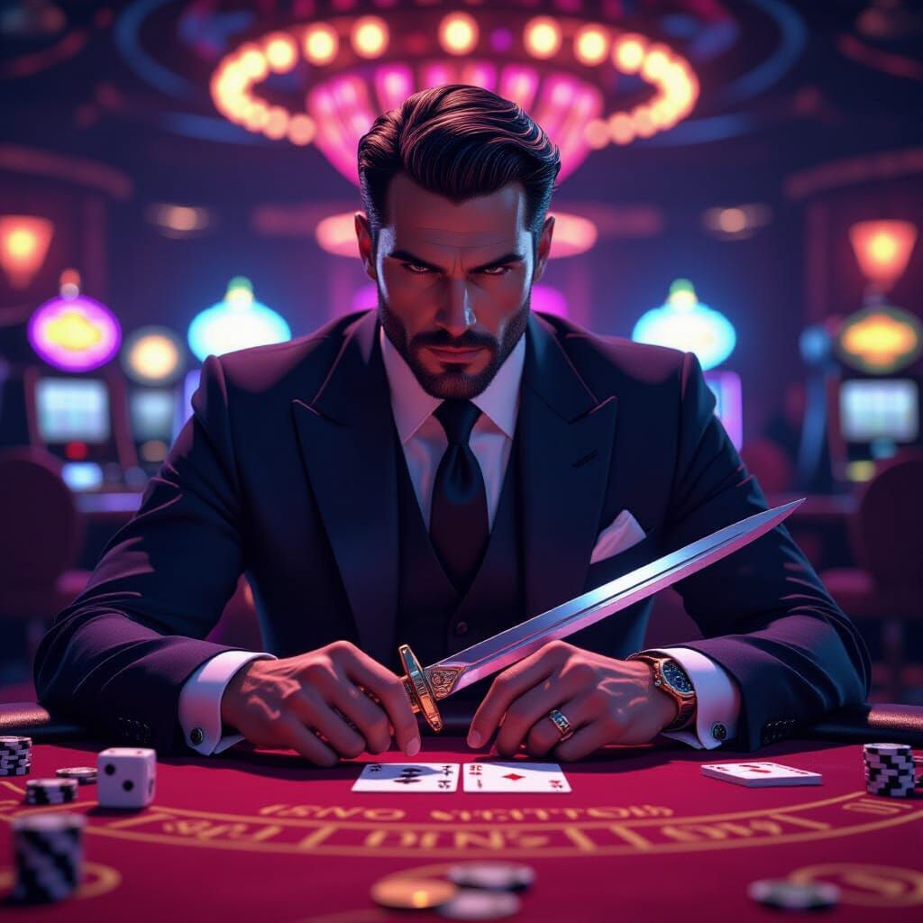Suave Gambler Wields Cards in Noir Casino