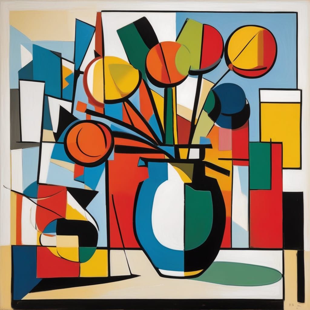 Cubist Still Life: Geometric Vase with Overlapping Shapes