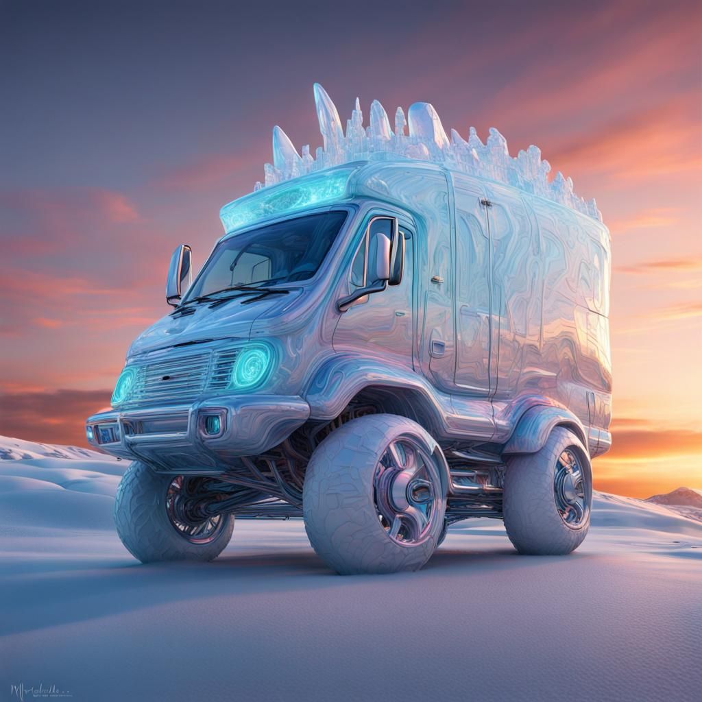 Surreal Alien Ice Sculpture Transport in Cosmic Landscape