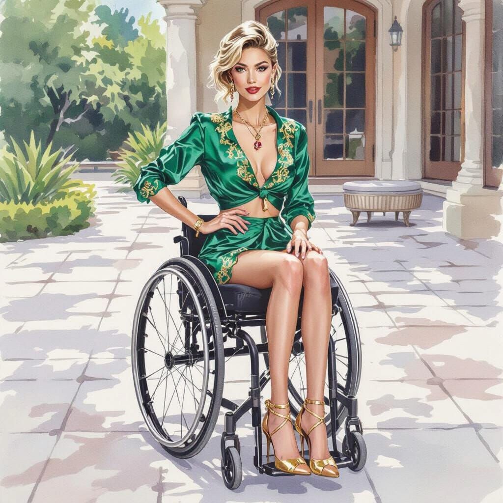 Impressionist Watercolor: Woman in Emerald Satin