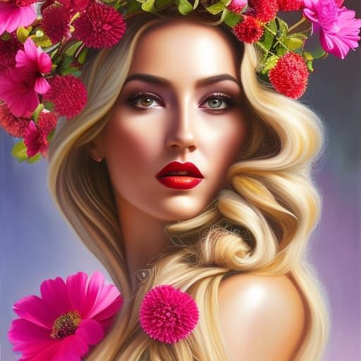 Vibrant Floral Beauty Portrait