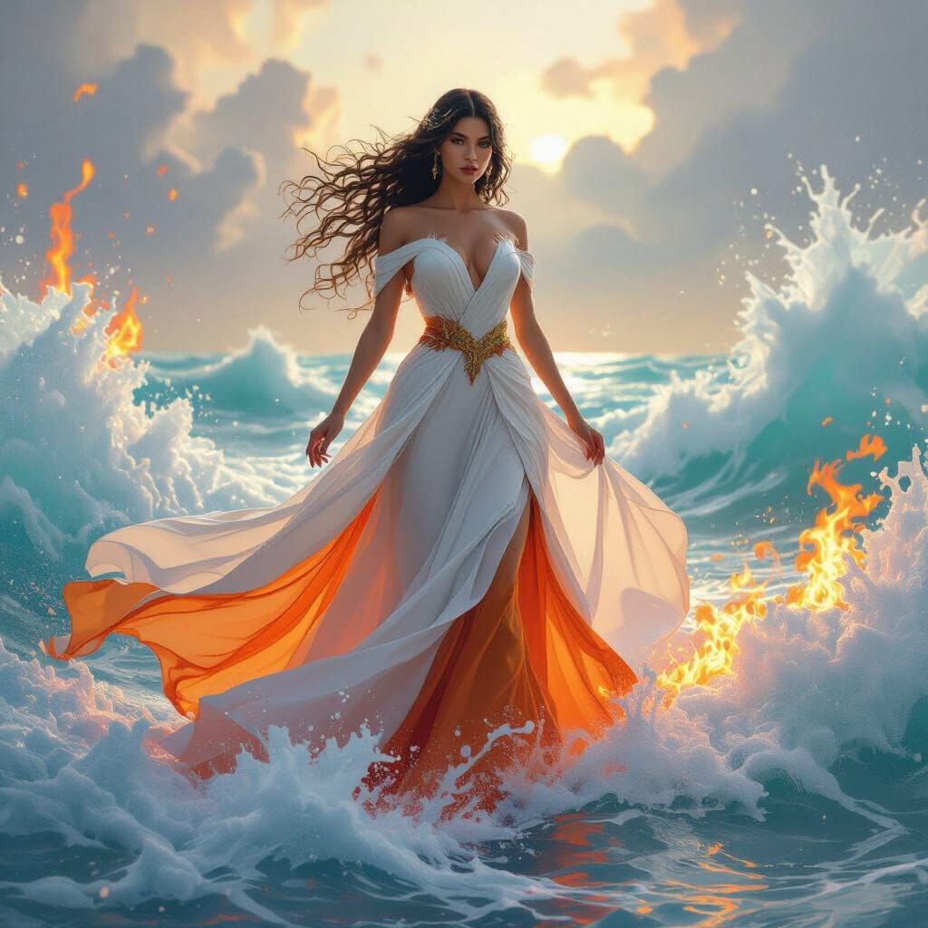 Goddess of Ice and Fire in Digital Painting Style