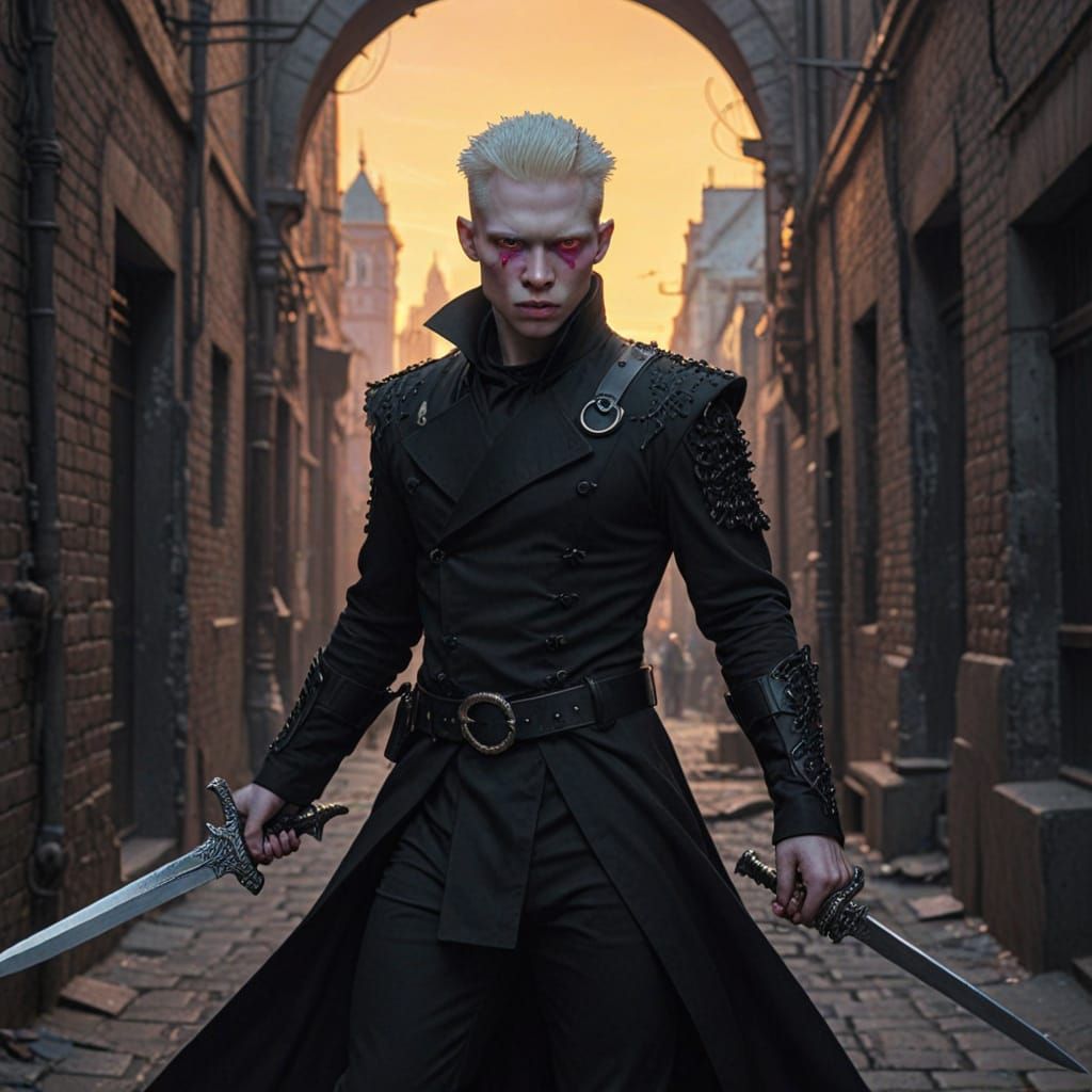 Albino Man with Dagger in City Maze