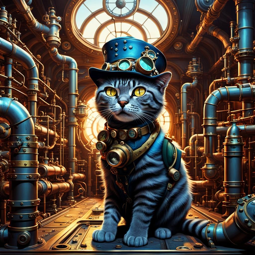 Steampunk Cat Pilot in Victorian Room