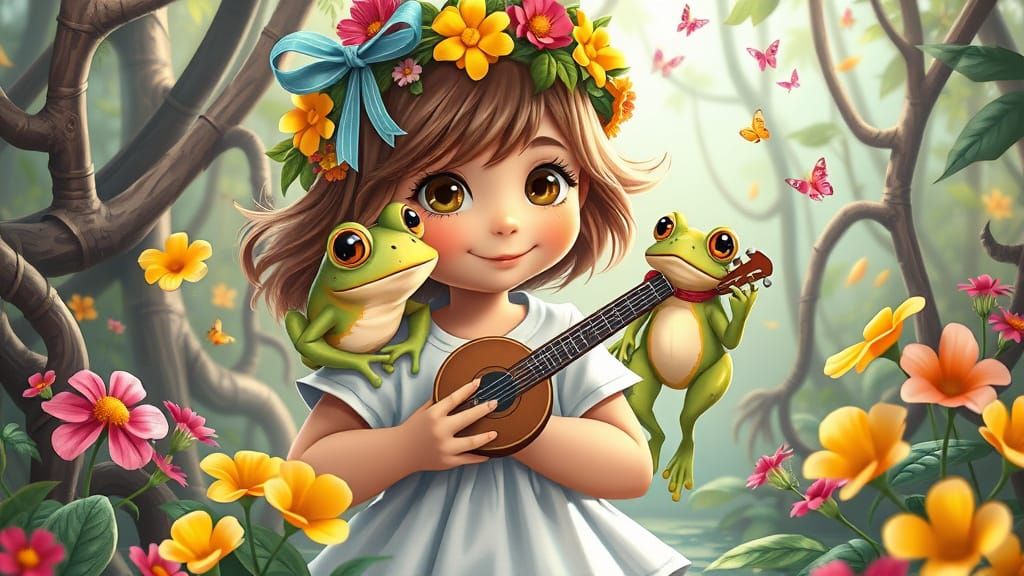 Charming Cartoon Frogs in Tropical Wonderland
