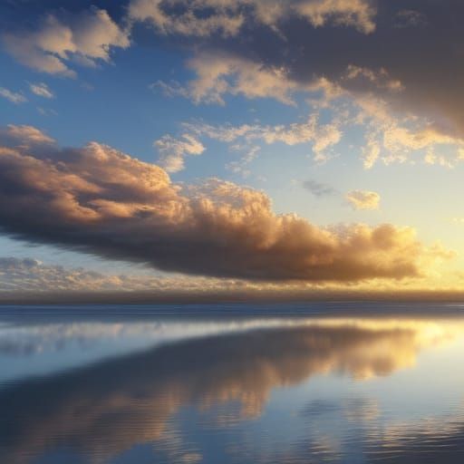 Golden Hour Beach with Cloud Reflections