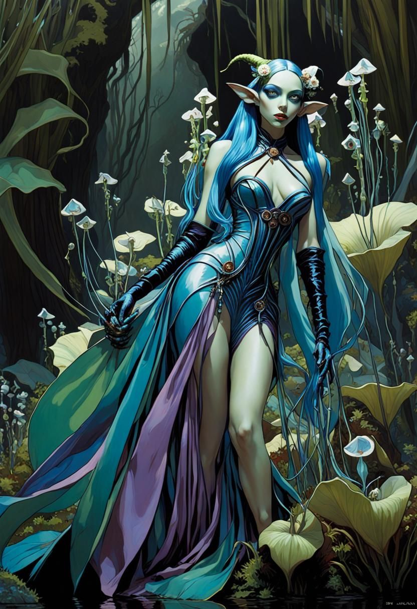 Goblin Girls in Burton-Inspired Dresses: Digital Art