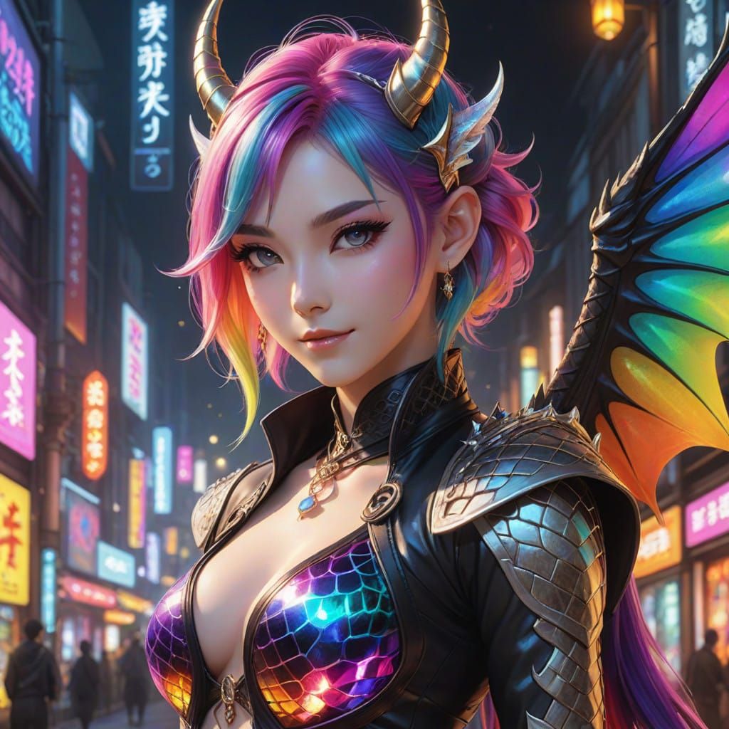 Sleek Warrior-Monk Girl Shines in Neon Hues