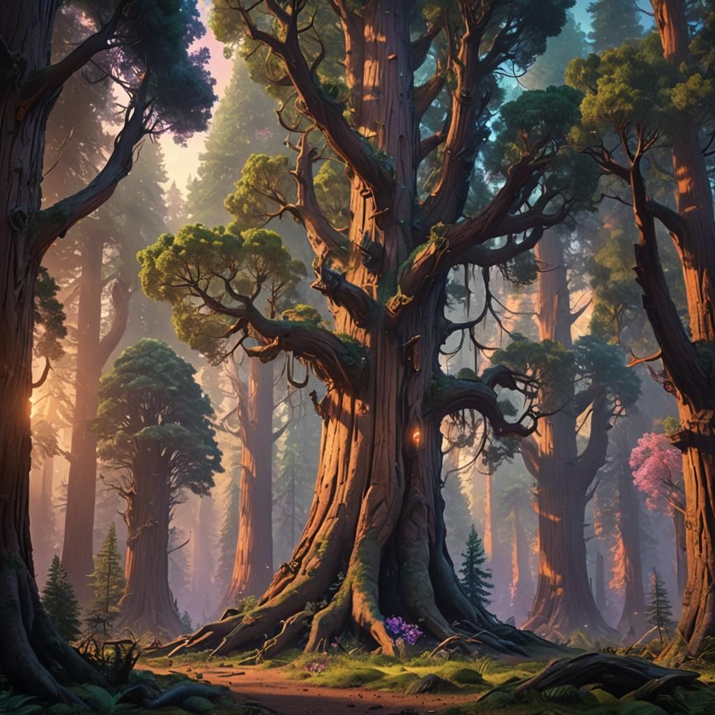 Enchanted Forest: Glowing Sequoias and Ethereal Spirits