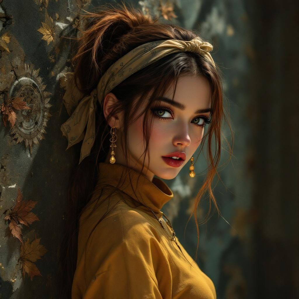 Auburn-haired Woman with Gold Jewelry in Mystical Style