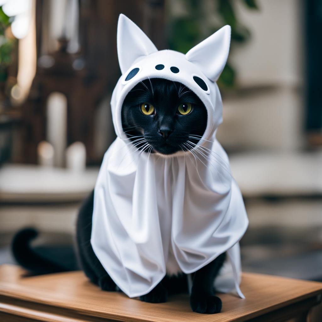 Ghost Costume Cat: A Whimsical Feline Portrait