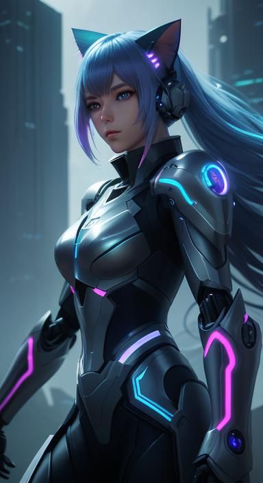 Futuristic Anime Girl in Neon Cityscape