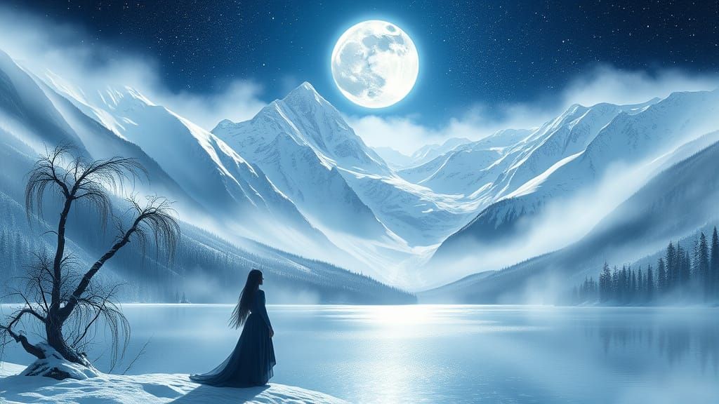 Surreal Moonlit Landscape in Ethereal Colors