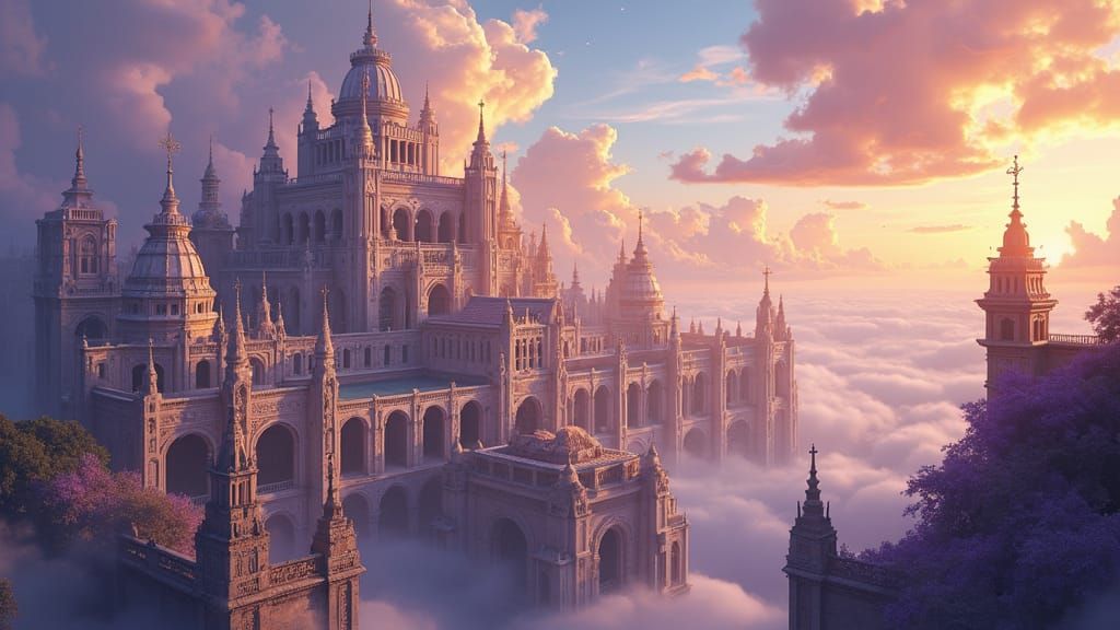 Dreamlike Cityscape with Sweeping Arches