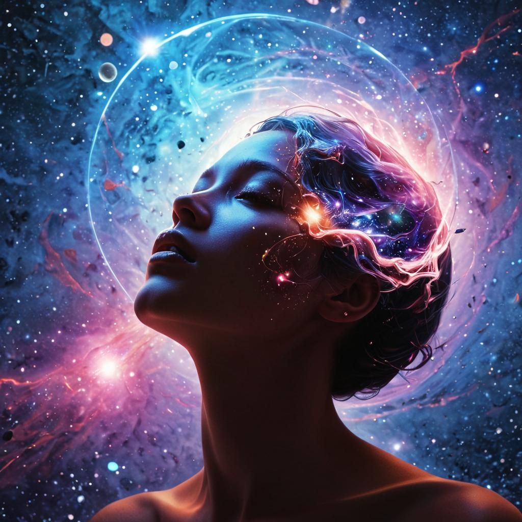 Holographic Cosmic Astral Illustration in Mixed Media