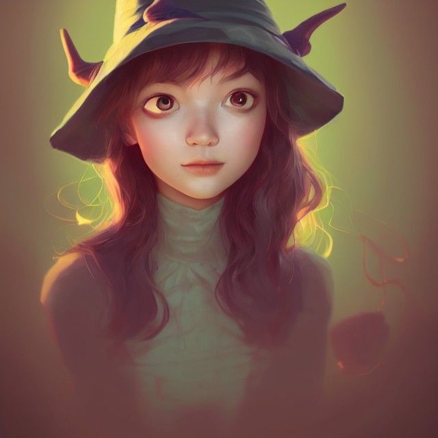 Girl with Witch Hat Digital Illustration