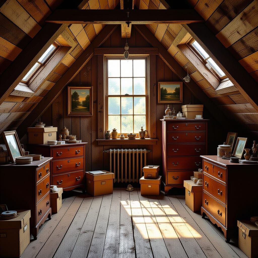 Cozy Attic Room Filled with Antiques
