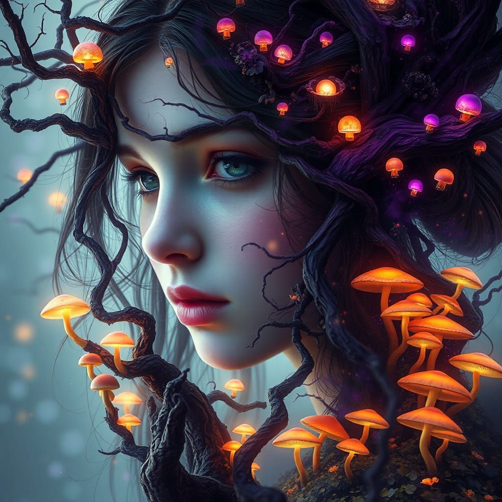 Enchanted Girl: Double Exposure Art Nouveau Portrait