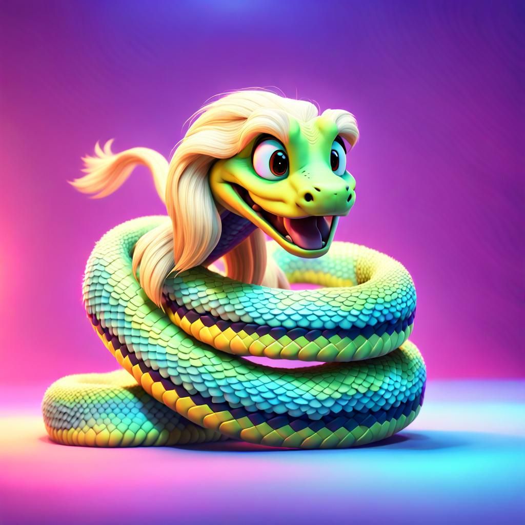 Flirty Snake with Blonde Hair: Pixar-Style 3D Art