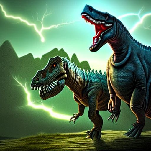 Grandma Riding Dinosaur Shoots Lightning Sword