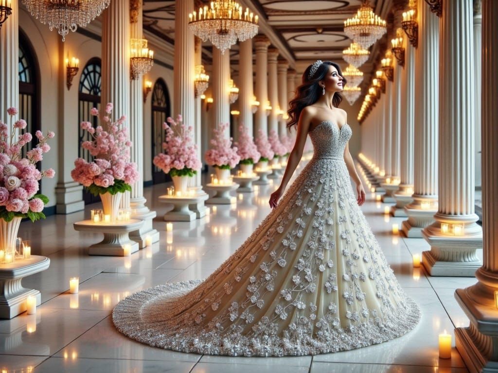 Elegant Woman in Crystal Piano Gown