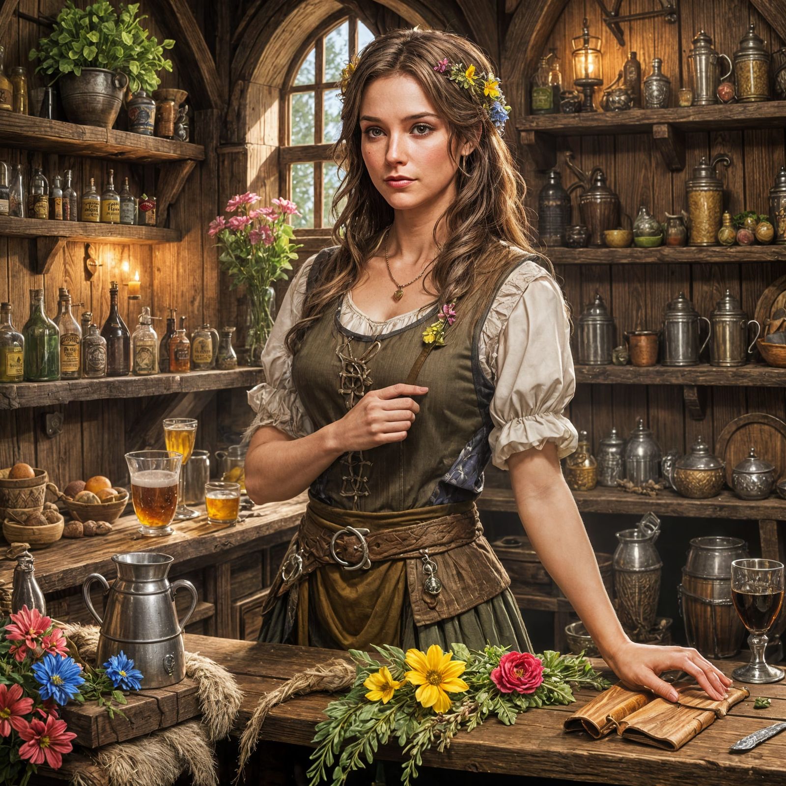 Cute Medieval Fantasy Barkeep Relaxing at Home