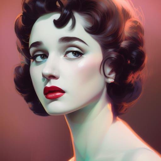 Glamorous 50s Starlet Portrait in Hyperdetailed Style