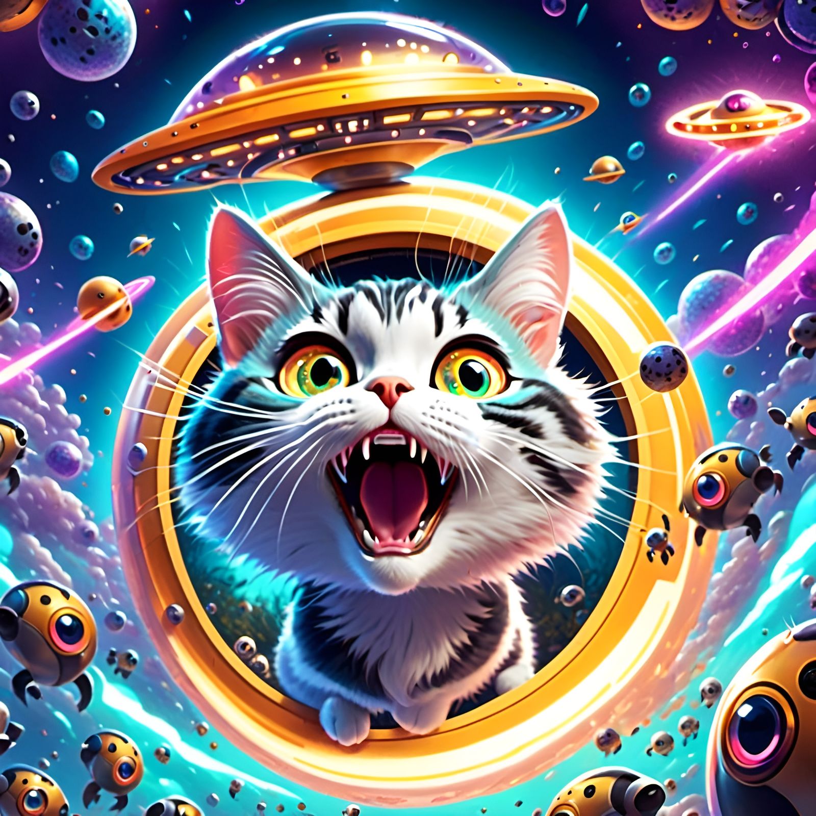 Horrified Cat Selfie Running from UFOs