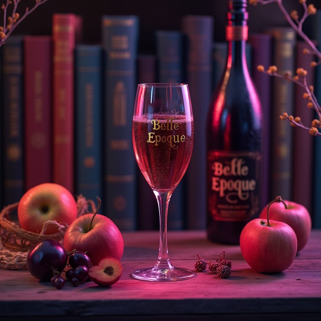 Vintage Books and Wine in a Retro-Futuristic Setting