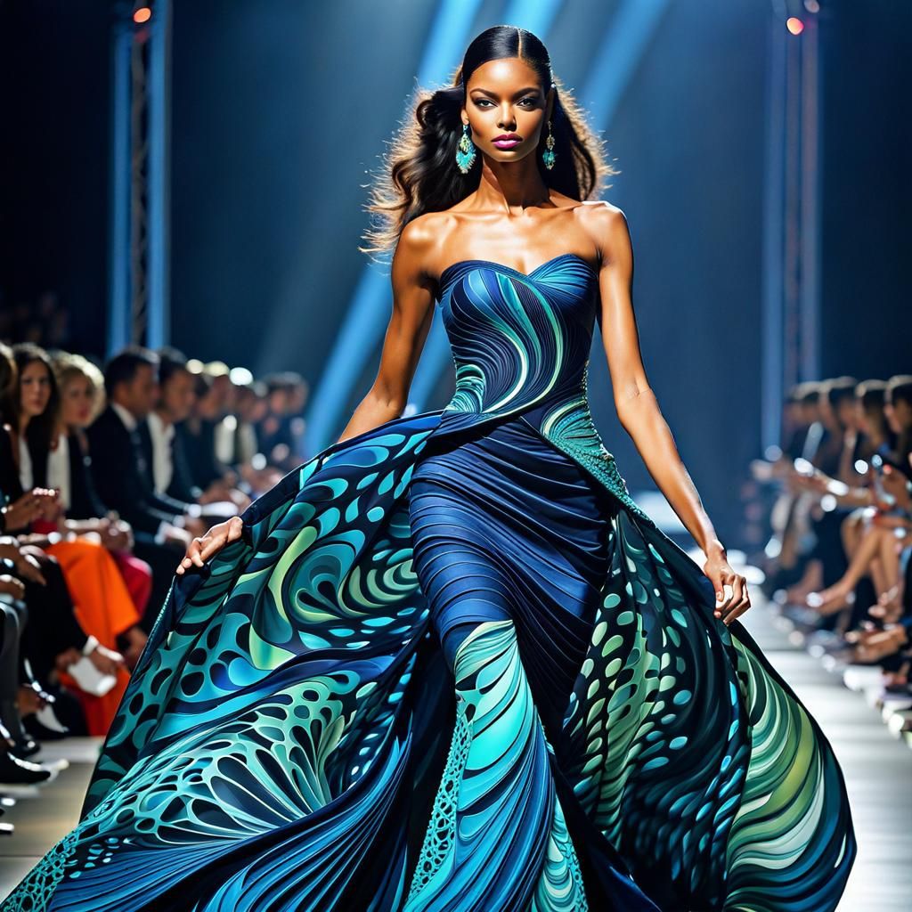 Fractal Elegance on Paris Catwalk: Abstract Vector Art