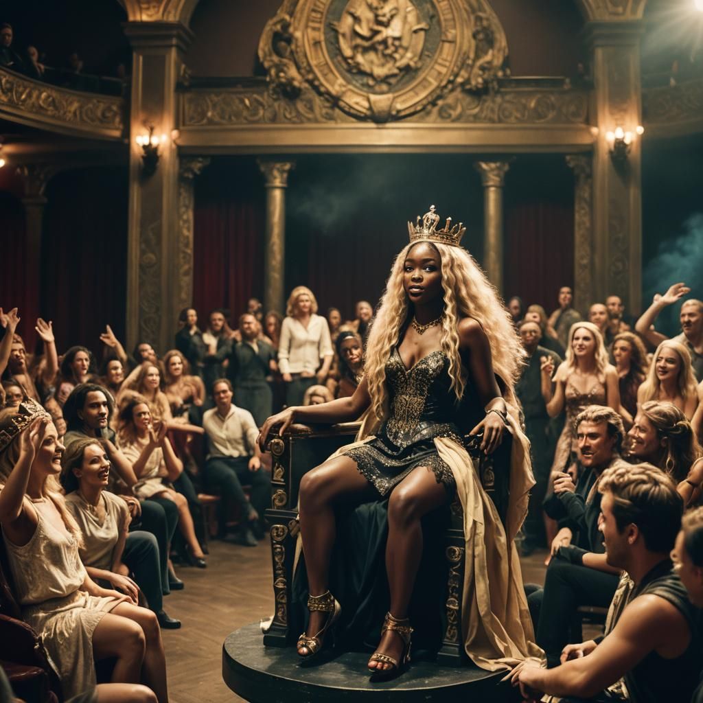 Black Queen on Throne, 1920s Film Still