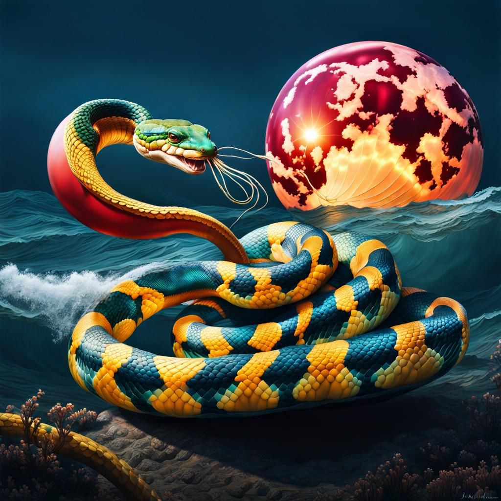 Peace Snake Blows Bubblegum Balloon at Moonrise