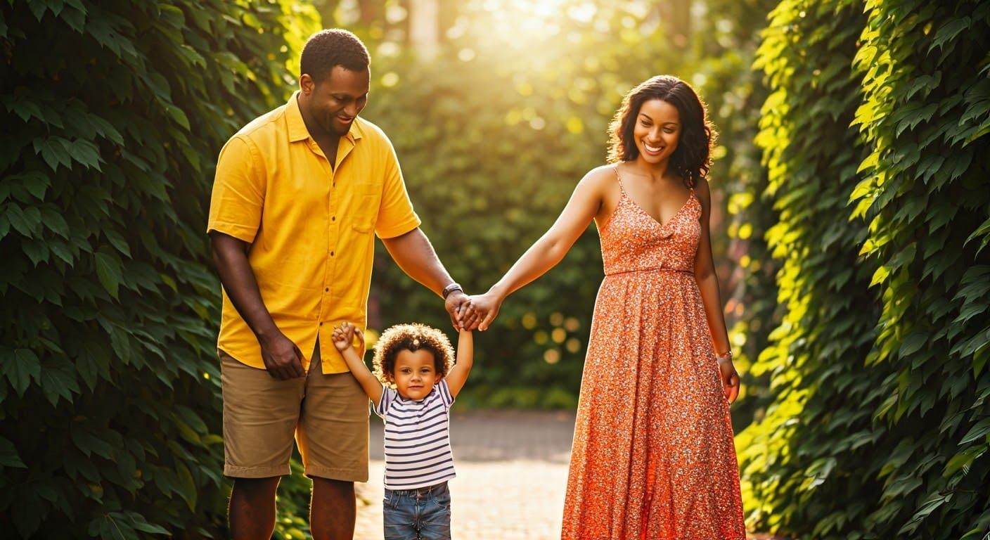 Joyful Family Bond in Lush Summer Sunlight