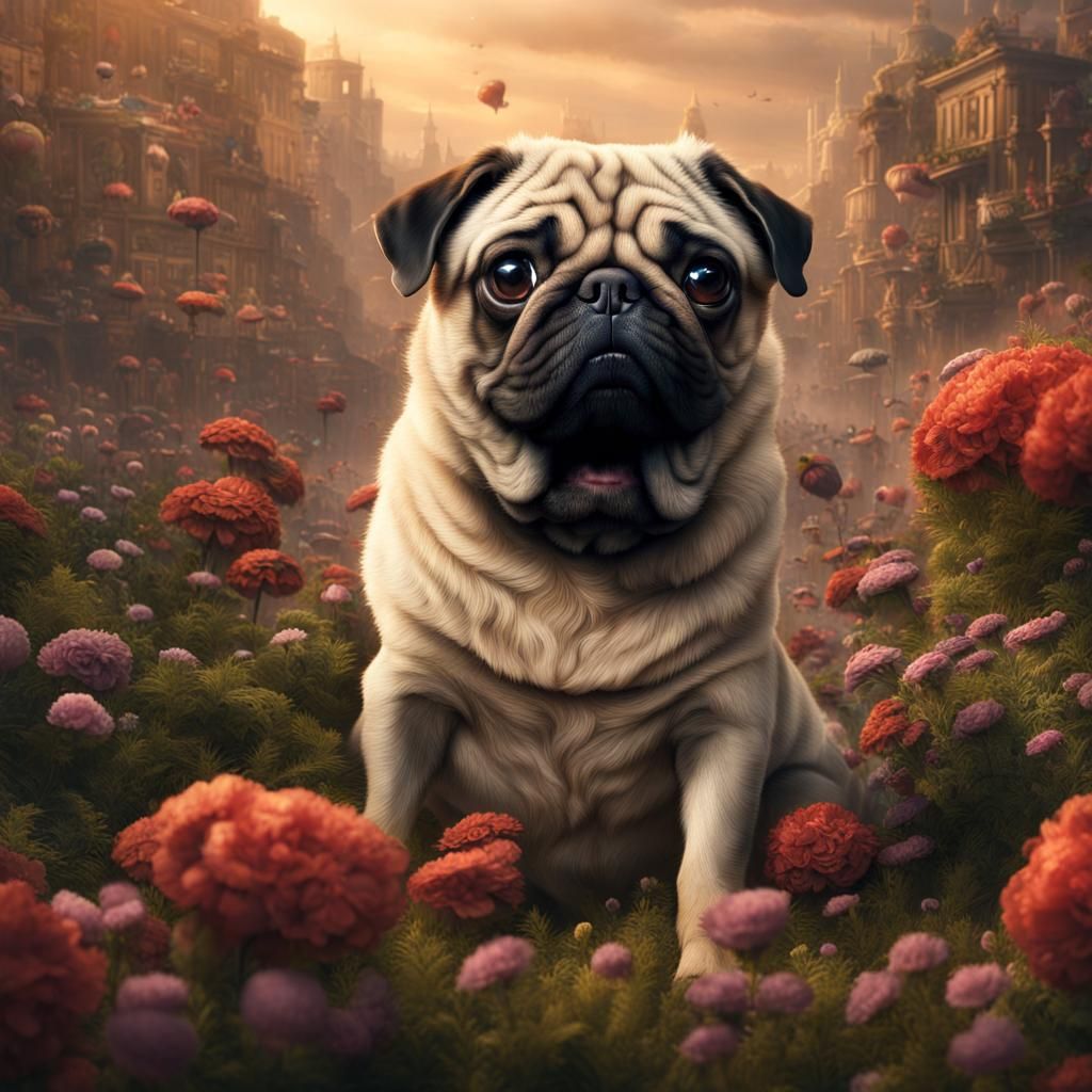 Intricate Digital Painting of an Adorable Pug