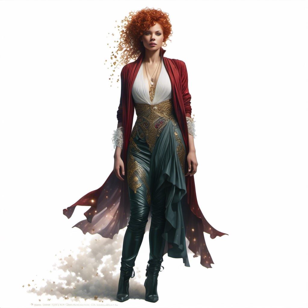 Sparkling Red-Haired Goddess Portrait with Diamond Dust