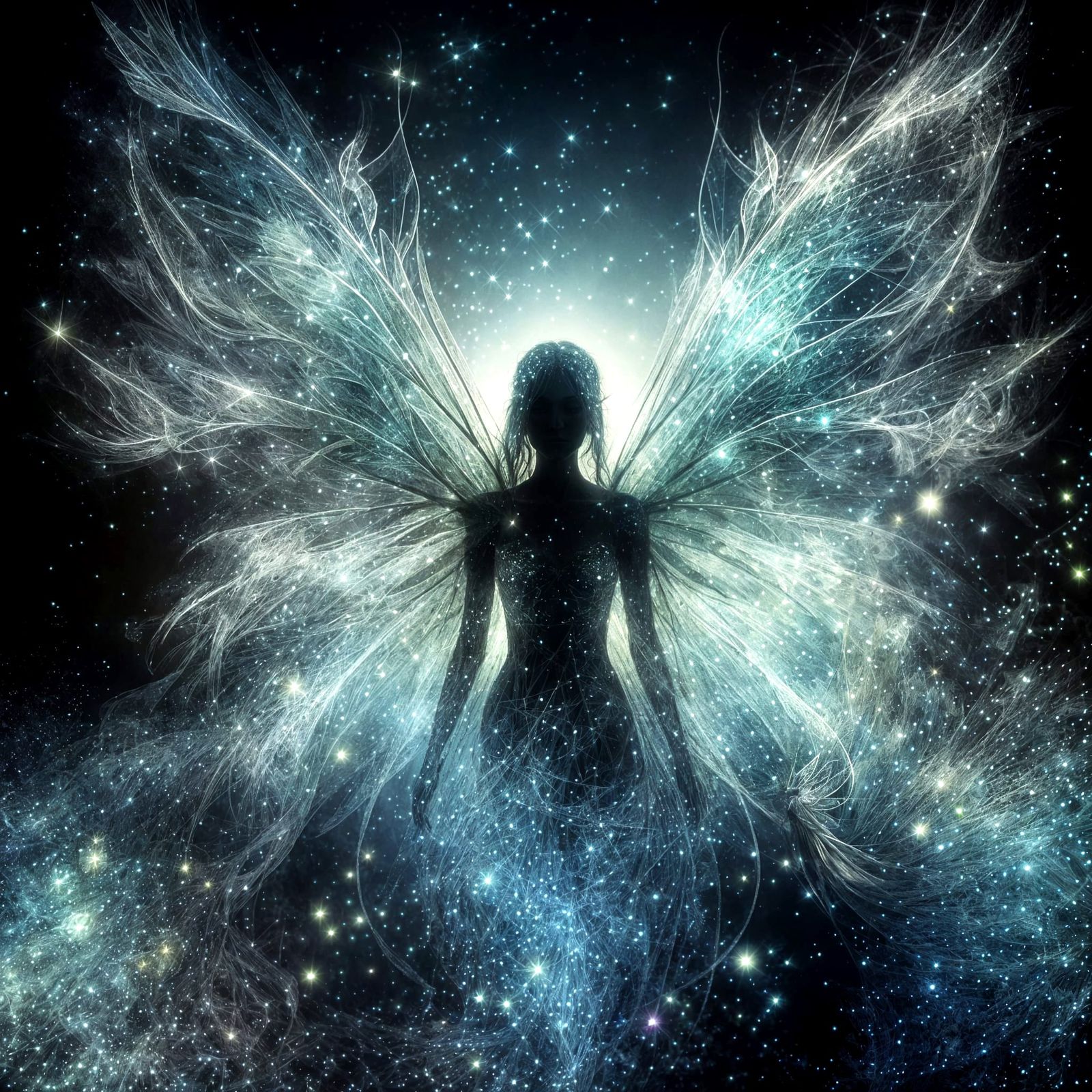 Ethereal Fairy Silhouette with Twinkling Dust