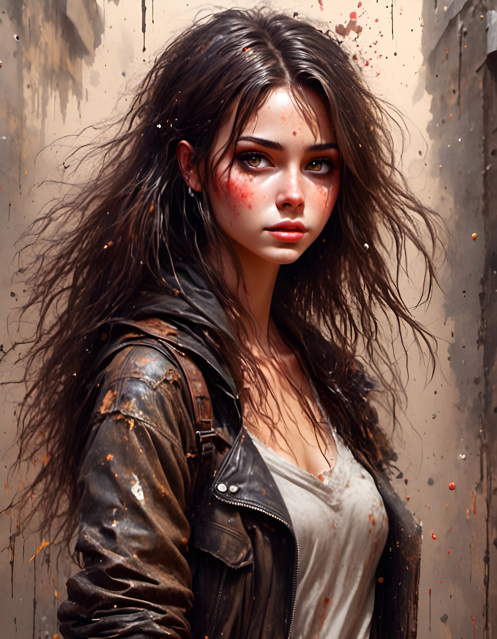 Brunette with Heavy Makeup in Graffiti Style