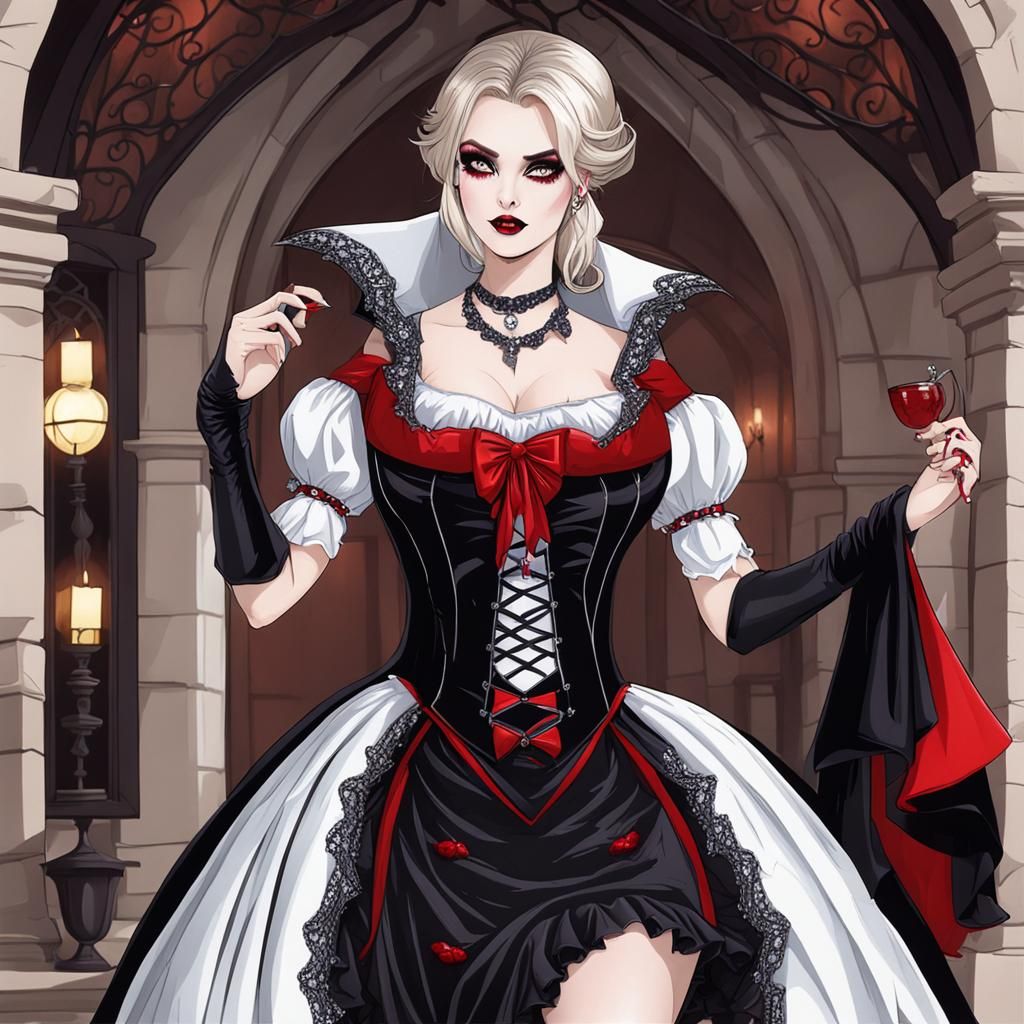 Alluring Vampire Girl in Gothic Style Dress
