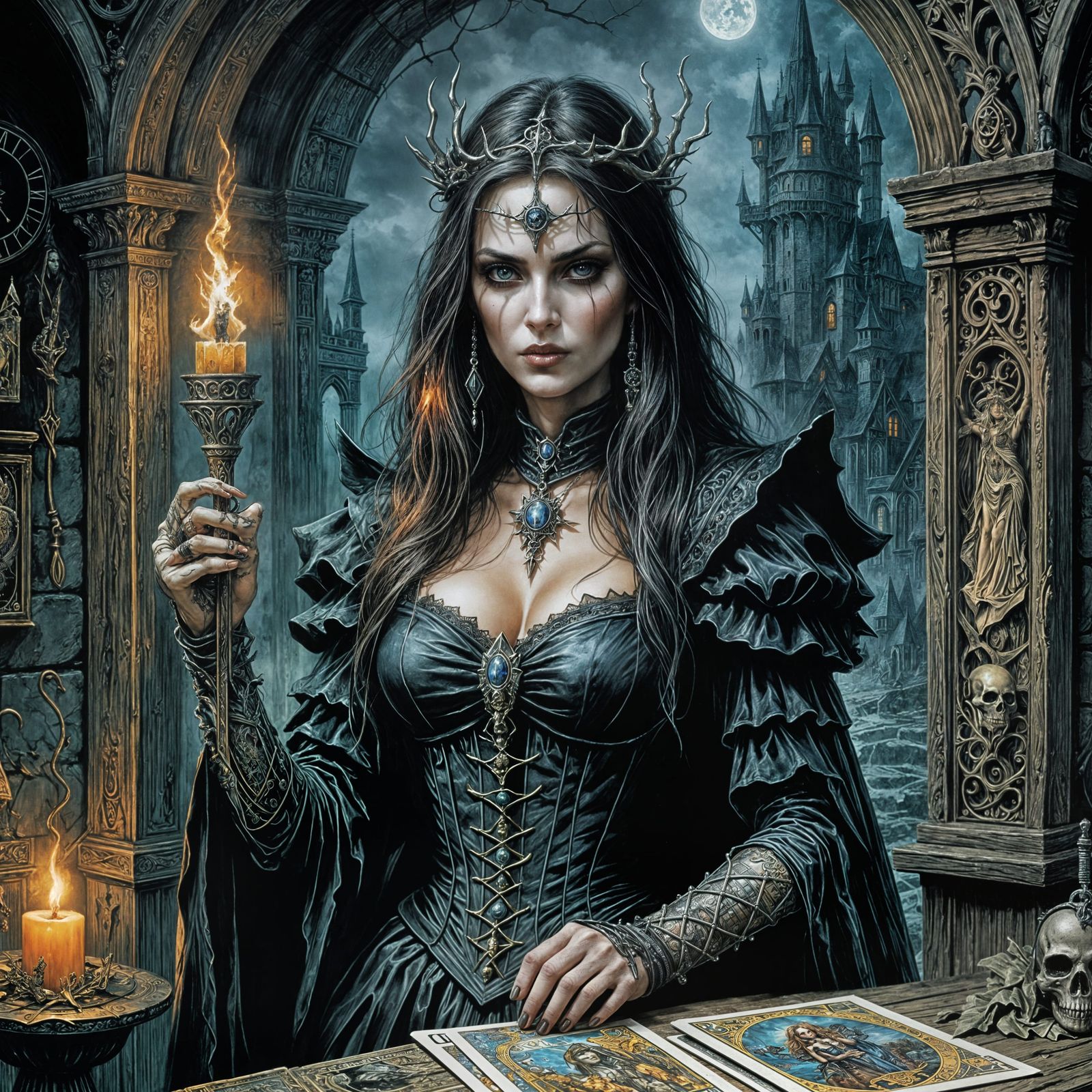 Death Tarot Card Held by Pretty Witch