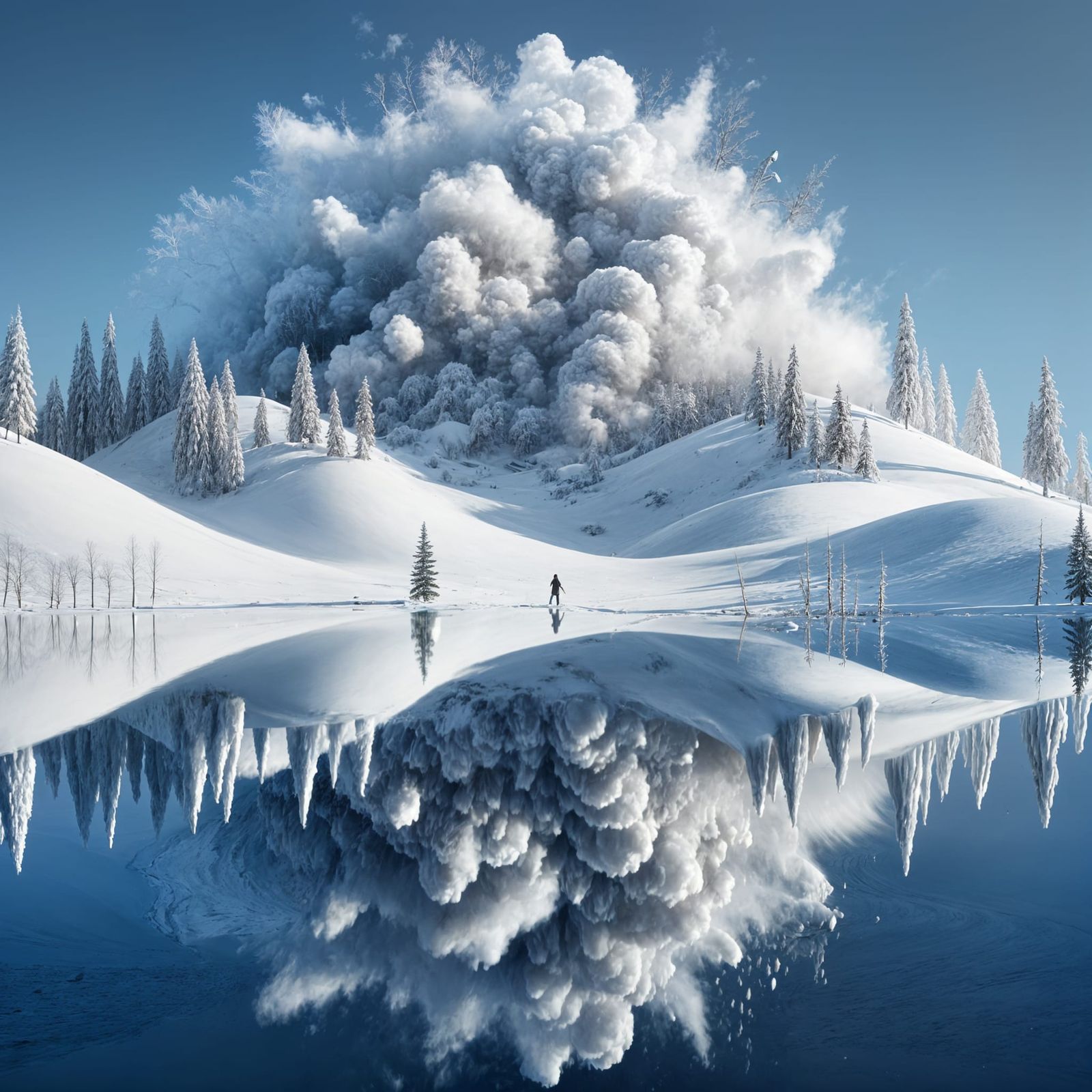 Winter Reflection Shattered by Landslide