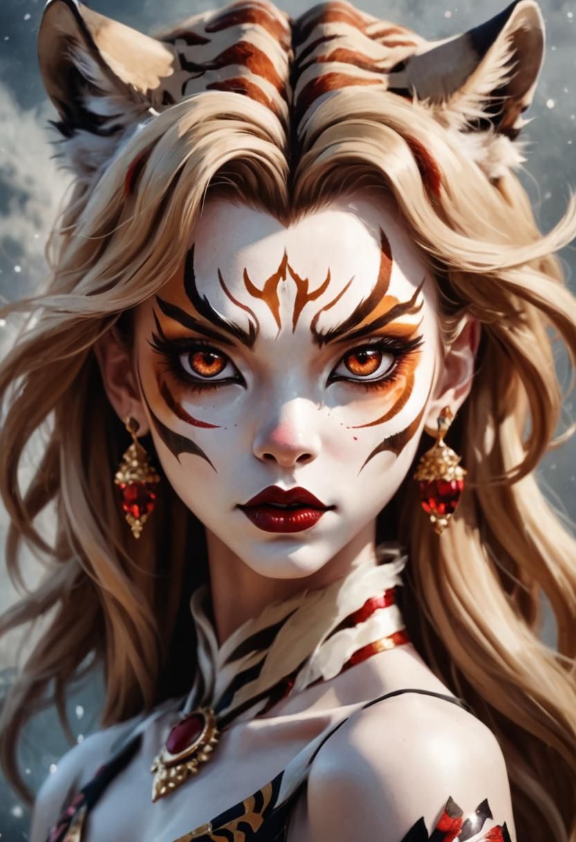 Portrait of Woman Transforming into a Tiger